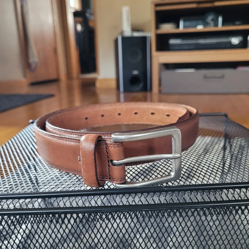 Thick Brown leather belt w/silver buckle size med